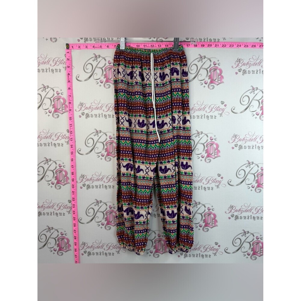 Thailand pants Purple, Orange, Green White Geometric Elastic Waist elephants